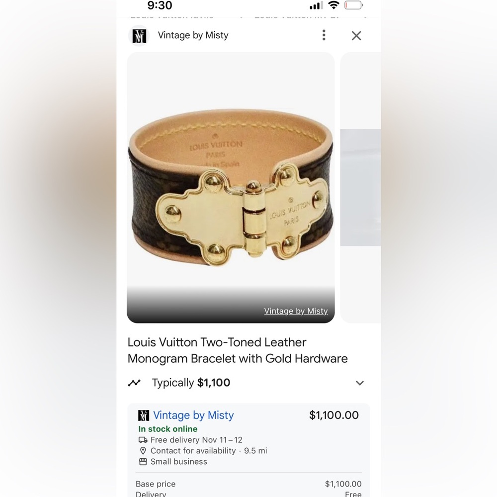 Louis Vuitton Two-Toned Leather Monogram Bracelet with Gold Hardware